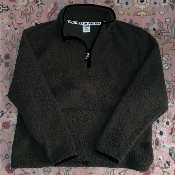 NWOT PINK Olive Green Sherpa 1/2 Zip Pullover - Picture 4 of 4